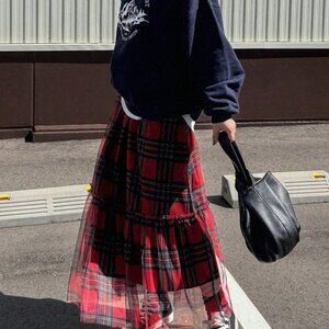 Red Casual Women's Elastic Waist Sheer Leopard Skirt